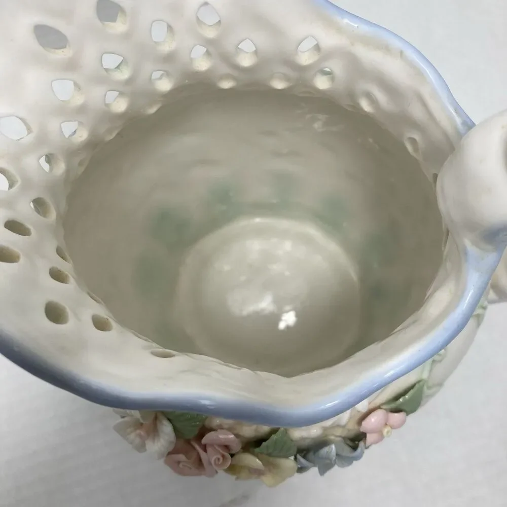 VTG Capodimonte Majolica Style Floral Porcelain Pitcher Spring Centerpiece